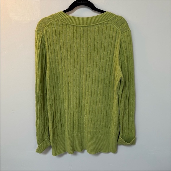 LOFT Green V-Neck Cable Knit Sweater - Picture 4 of 4